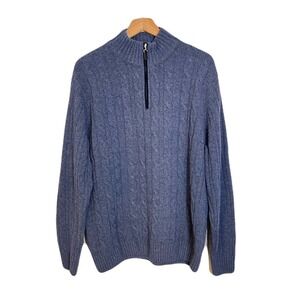 Gianetti Sweater Men XL Blue 1/4 Zip Cable Knit Wool Made in Italy Preppy
